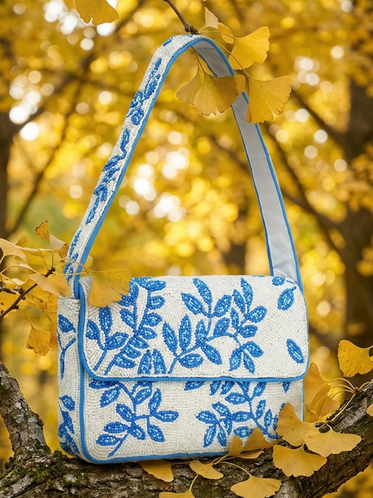 Blue Leave Beaded Clutch #0246B