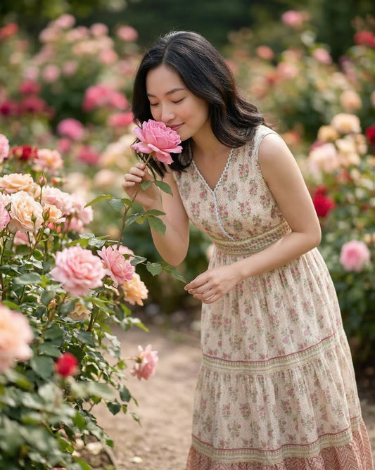 Rose Printed Midi Dress #0255