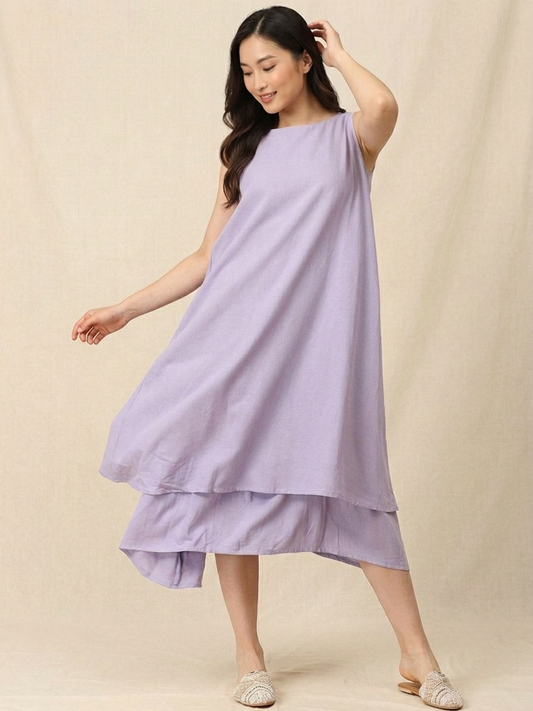Lavender Layered A-Line Midi Dress #0259