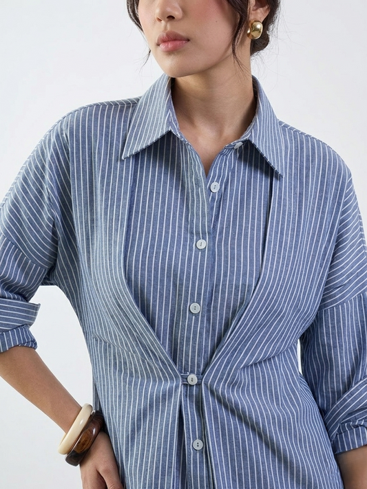 Slate Blue Stripe Cotton Midi Dress